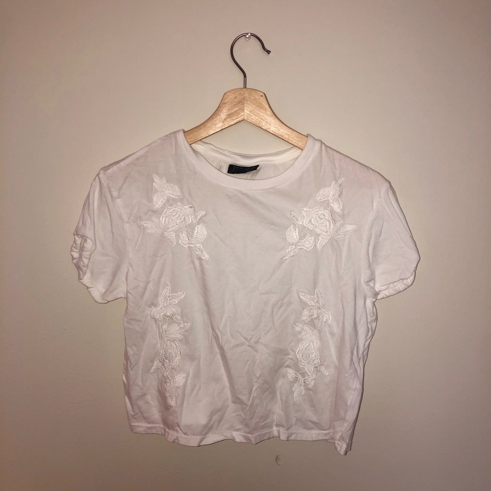 Topshop Flower Embroidered Crop-Top